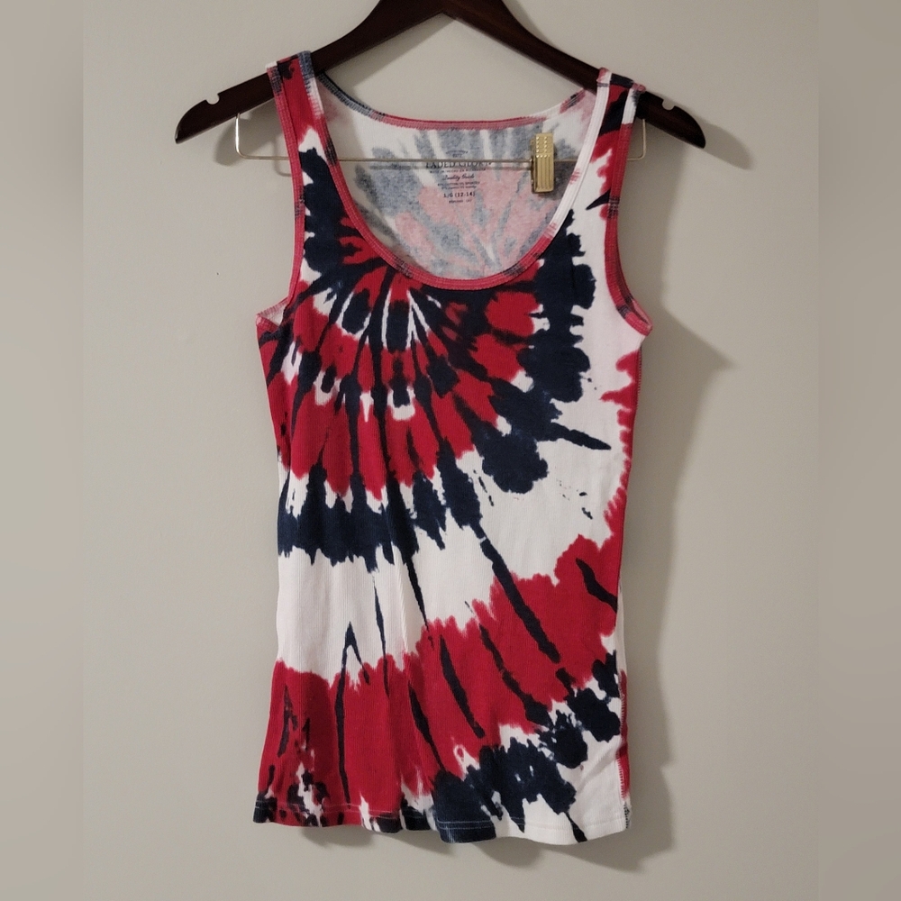 Faded Glory Red and Black Tie-Dye Tank Top. Large.